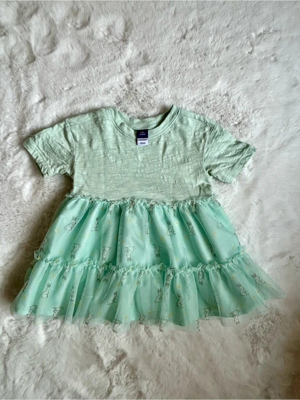 Old Navy Bunny Rabbit Mint Green Layered Tulle Kids Dress 12-18 MOS